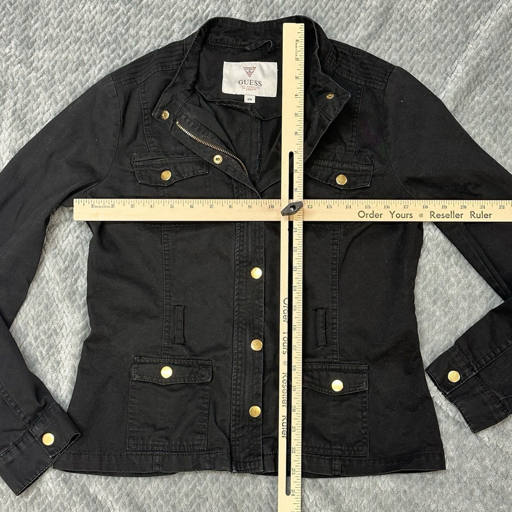 Guess Jacket Women's M Biker Moto Full Zip Snap Canvas 100% Cotton Triangle Logo - Picture 11 of 11